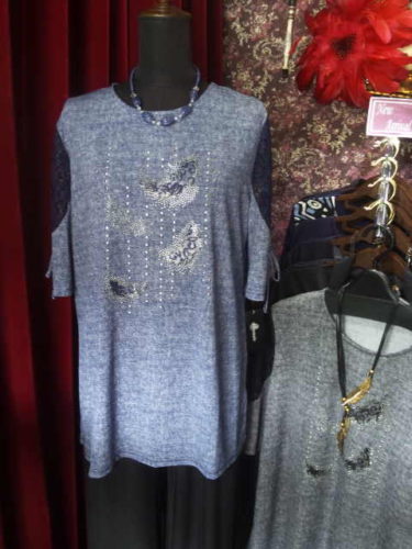 ネイビー×袖レース・チュニック