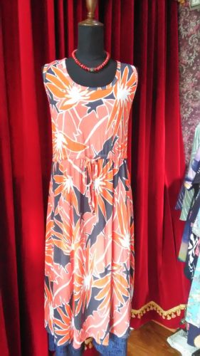 オレンジ×パープルフラワー・ワンピース